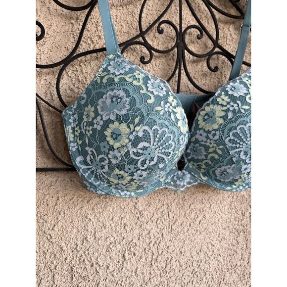 Victorias Secret Dream Angels Push Up Bra - Size 34D - Teal Blue/ Yellow - Picture 3 of 9